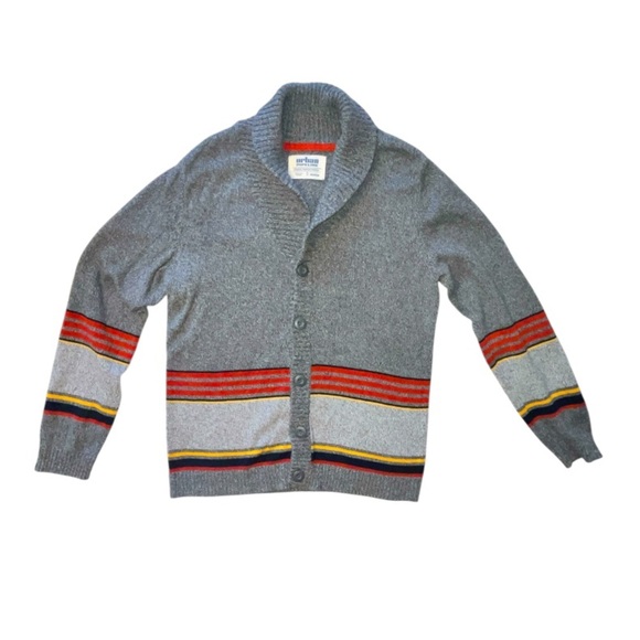 Urban Pipeline Striped Button Down Cardigan Sweater Collar Grandpa Size Medium - Picture 1 of 6